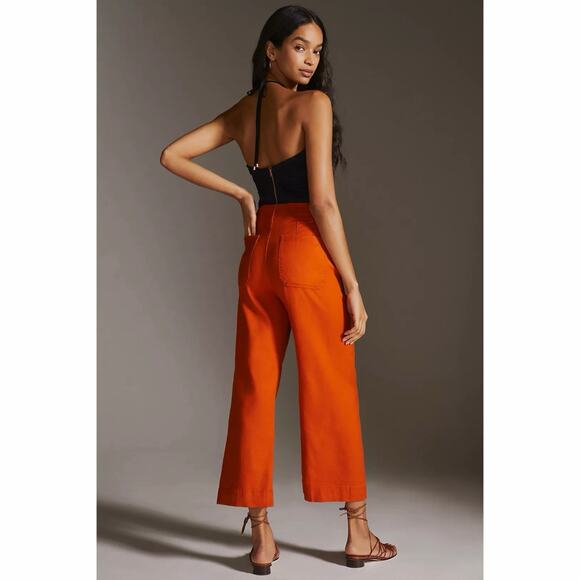 Anthropologie Maeve The Colette Cropped Linen Orange Wide Leg Pants - Picture 3 of 8